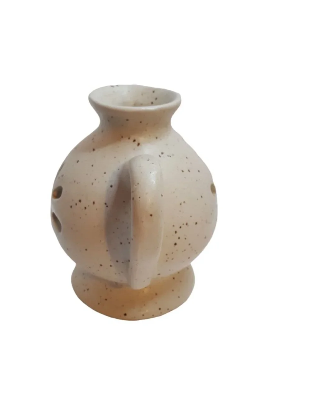 Vintage Brown Speckled Pottery Chamber Candle Holder Rustic Farmhouse Stoneware